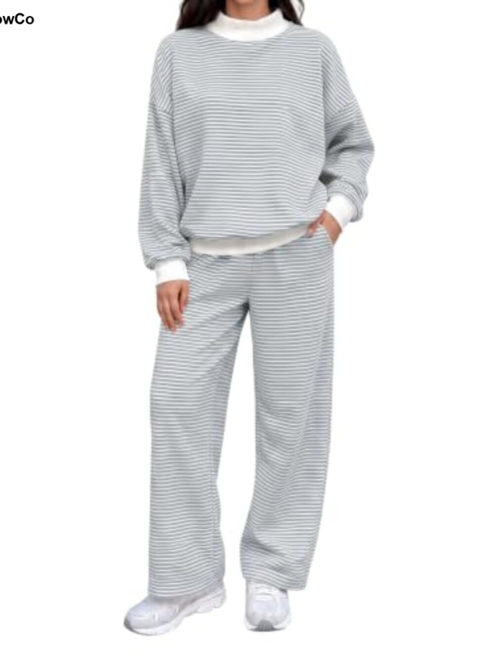 Women's French Terry Lounge Set Mock Neck Wide Leg Sweatsuit 2 Piece